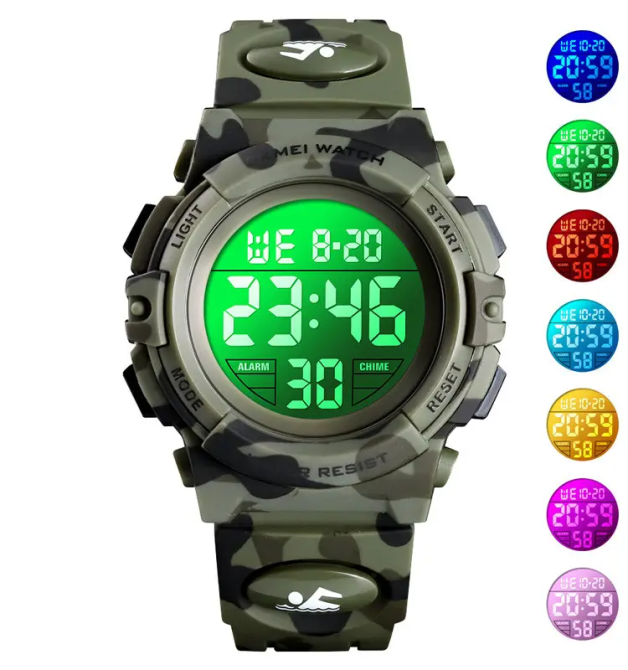 Дитячий спортивний наручний годинник Skmei Kids 1548 (Зелений камуфляж) Київ - фото 2