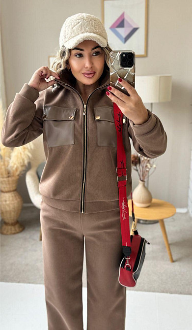 Женский стильный костюм двойка: кофта и штаны вельвет на плотном флисе Мокко, 46/48 Одесса - изображение 6