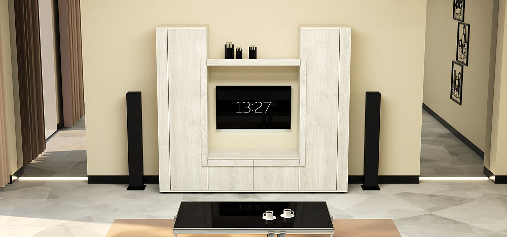 Стенка в гостиную под ТВ Эхо-4, Дуб Шамоні Світлий, 2080х420х1850 Львов - изображение 2