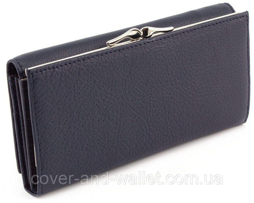 Жіночий горизонтальний шкіряний гаманець синього кольору Marco Coverna 1412 Київ - фото 2