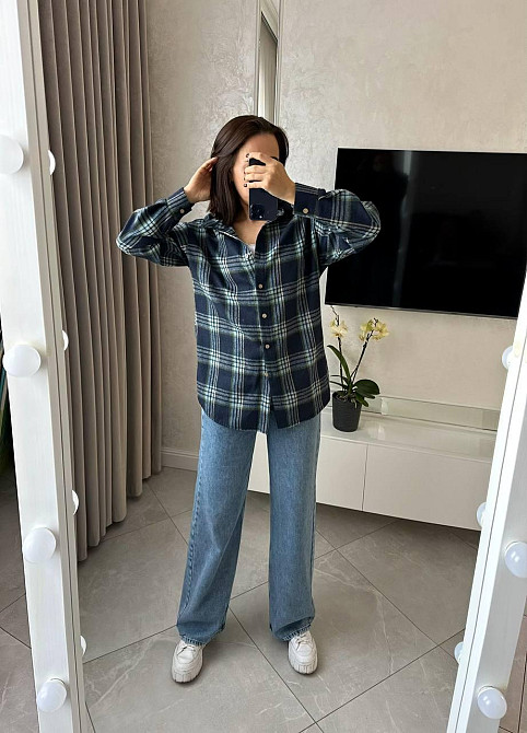 Женская повседневная рубашка в клетку на пуговицах Синий, 54/58 Одесса - изображение 5
