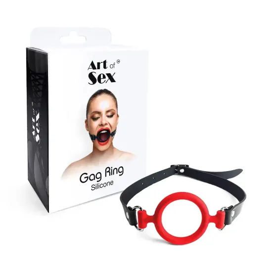 Кляп-розширювач силіконове кільце Art of Sex – Gag ring, червоний, натуральна шкіра Львів