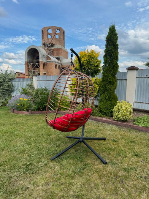 Підвісне садове крісло гойдалка (кокон / гніздо) SAN VITO з м'якою червоною подушкою, Коричневий Київ - фото 8