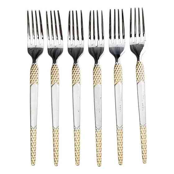 Yiwu Набір десертних виделок 6 штук виделки десертні з нержавіючої сталі 15.5 см Срібло з золот Киев