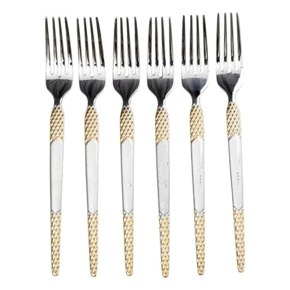 Yiwu Набір десертних виделок 6 штук виделки десертні з нержавіючої сталі 15.5 см Срібло з золот Киев - изображение 1