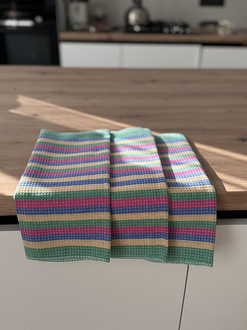 Укртекс Набір кухонних рушників вафельних Укртекс 3 шт 35х50 см різнокольорова смужка Коломыя - изображение 2