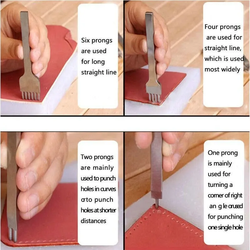 Набор пробойников для кожи 4 шт ромбовидных рядных 1+2+4+6 зубцов с шагом 4 мм Киев - изображение 3