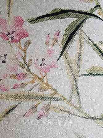 Шпалери вінілові Grandeco One roll one motif 1.59x2.8 панно птиці гілки квіти блакитні рожеві Київ