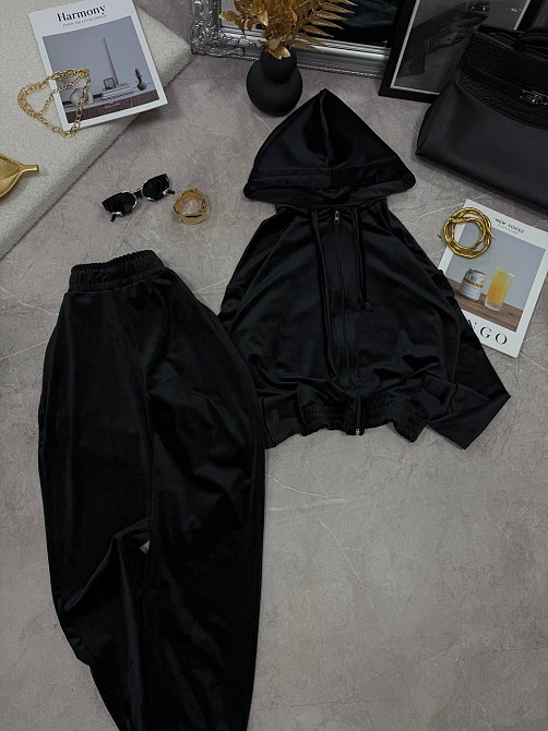 Женский повседневный велюровый костюм двойка: кофта и штаны Черный, 46/48 Одесса - изображение 3