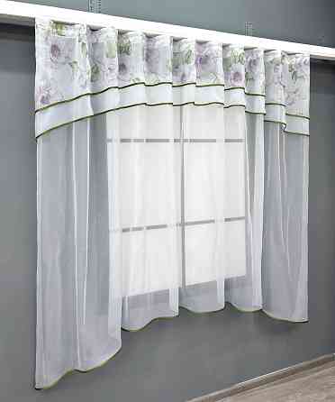 Кухонная гардина VR-Textil № 036к арка белый с сиреневым и салатовым 280х170 см (52-1172) Киев