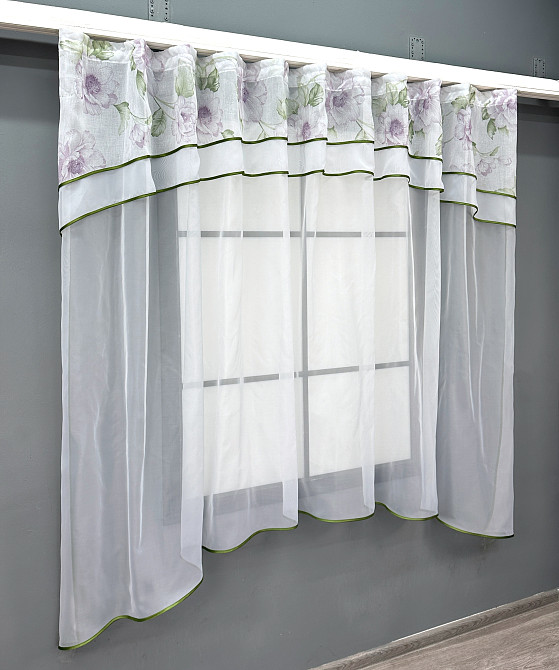 Кухонна гардина VR-Textil № 036к арка білий з бузковим і салатовим 280х170 см (52-1172) Київ - фото 2
