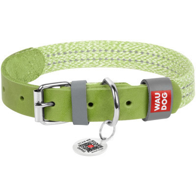 Ошейник для животных WAUDOG Classic из кожи и восстановленного хлопка L 25 мм х 38-49 см салатовый (58935) Винница - изображение 1