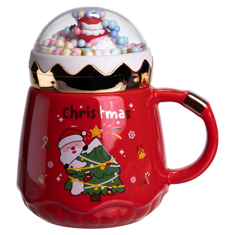 Yiwu Чашка порцелянова з кришкою Christmas 400 (мл) Червона Yiwu FM-CS-41D Коломия - фото 1