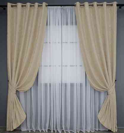 Комплект штор на люверсах VR-Textil Льон мармур Pavliani № 1170ш 150х250 см 2 шт Бежевий (37-0048) Київ