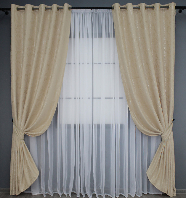 Комплект штор на люверсах VR-Textil Льон мармур Pavliani № 1170ш 150х250 см 2 шт Бежевий (37-0048) Київ - фото 2