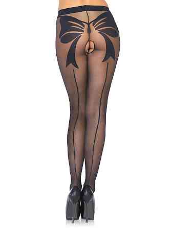 Колготки - Woven Bow Crotchless Pantyhose Black One Size Sex Aura Київ