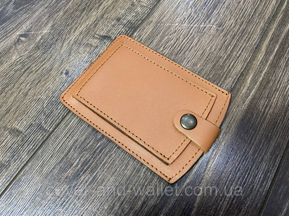 Шкіряна обкладинка для пенсійного посвідчення та прав на кнопці Puos Київ - фото 1