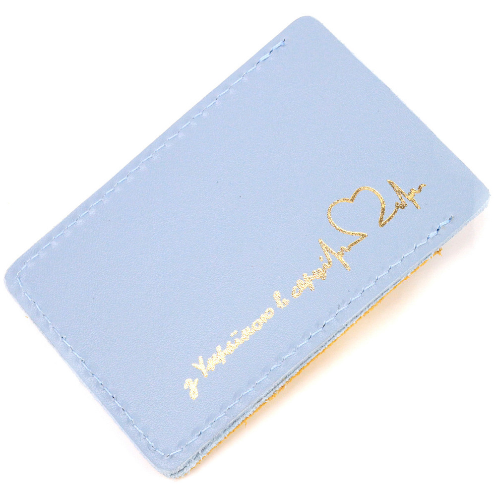 Оригінальний шкіряний картхолдер комбі двох кольорів Серце GRANDE PELLE 16701 Жовто-блакитний Київ - фото 8