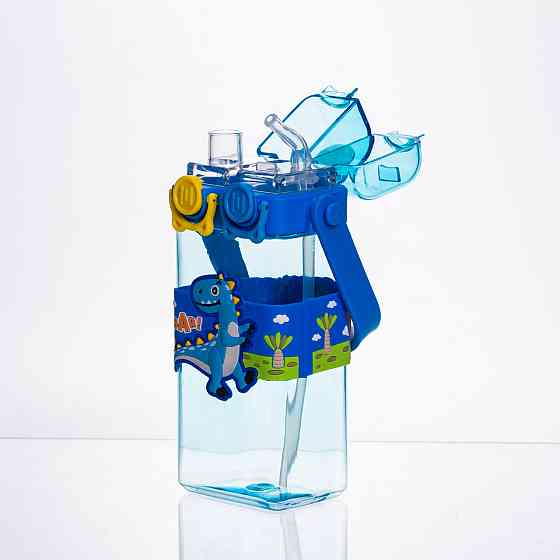 Yiwu Пляшка для води дитяча з трубочкою 550 мл з ручкою та ремінцем 19 см Синій HP-18-3BL Коломыя