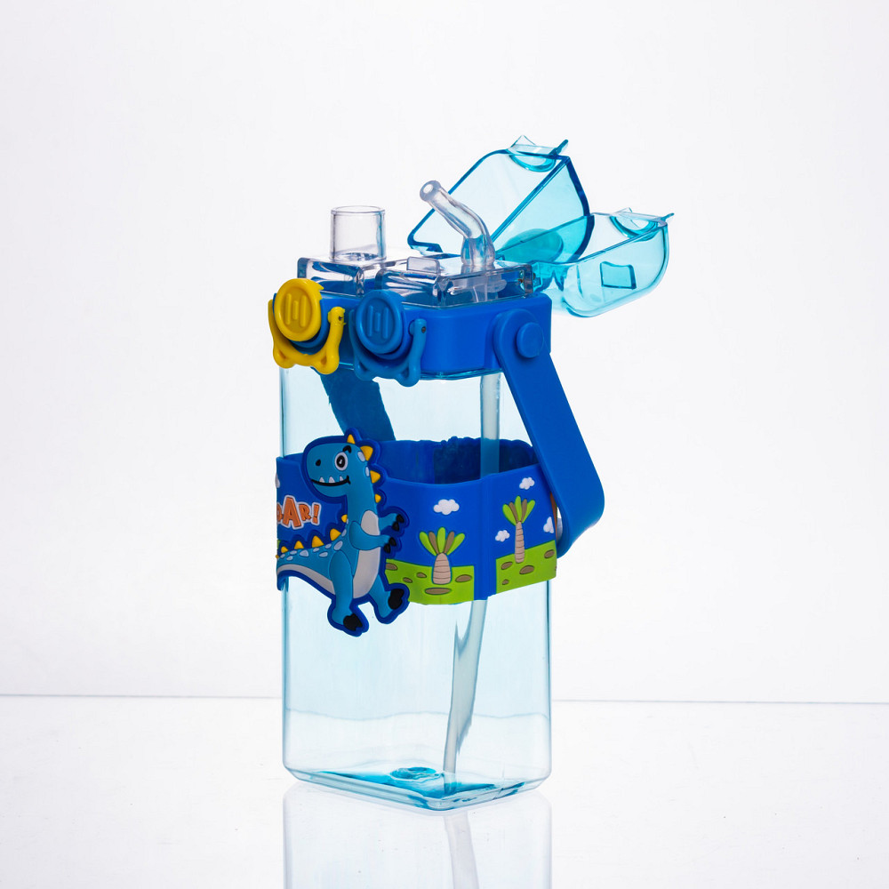 Yiwu Пляшка для води дитяча з трубочкою 550 мл з ручкою та ремінцем 19 см Синій HP-18-3BL Коломыя - изображение 3