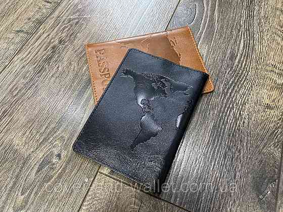 Жовта обкладинка на паспорт карта світу з гладкої шкіри ST Leather Чорний Київ
