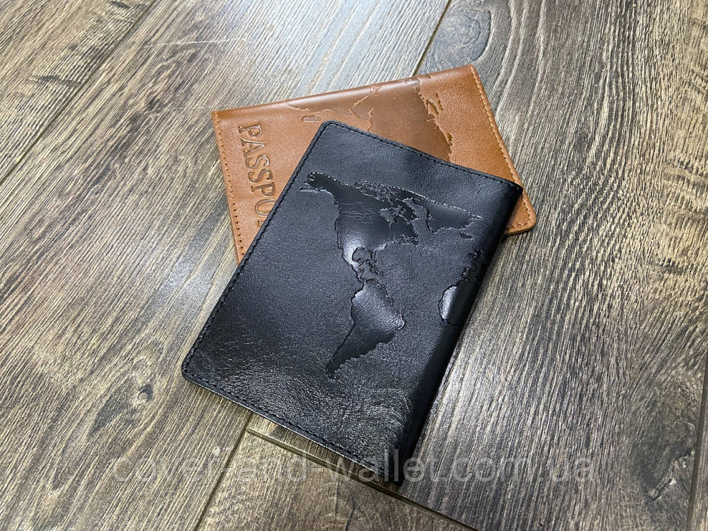 Жовта обкладинка на паспорт карта світу з гладкої шкіри ST Leather Чорний Київ - фото 2