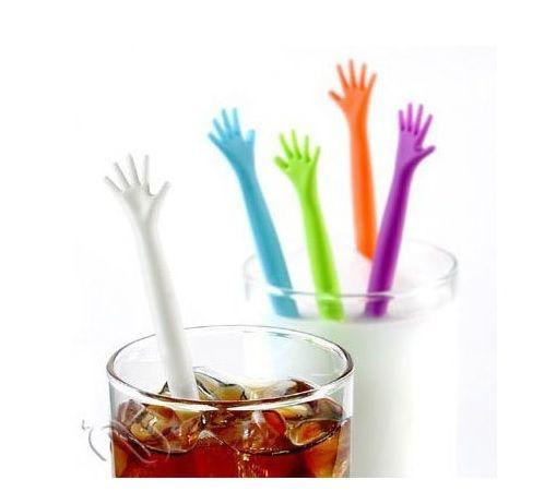 Мішалки для напоїв пластикові коктейльні мішалки для кави та коктейлів у формі руки 5 штук різнобарвний Київ - фото 1