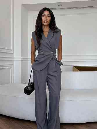 Женский классический костюм брючный двойка костюмка Серый, 46/48 Одесса