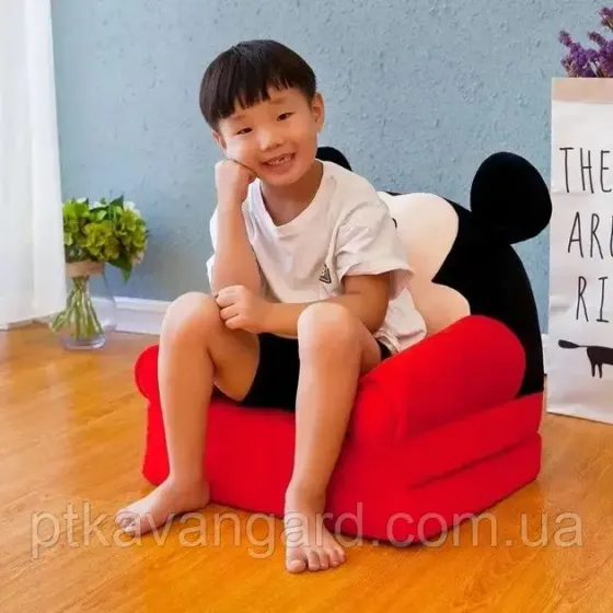 Дитяче м'яке крісло-ліжко "Міккі Маус", крісло трансформер для малюка, розкладне, плюшеве, червоний Хмельницький