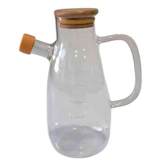 Lugi Скляна пляшка для олії та оцту з носиком і дозатором 650 мл, кришка з дерева, квадратна ру Коломыя