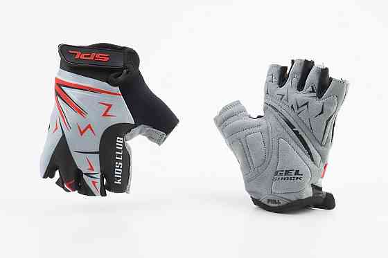 Перчатки дитячі без пальців (7-8 років) з м'якими вставками під долоню, чорно-сіро-червоні SKG-1553 Київ