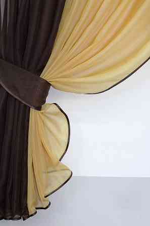 Кухонные шторки VR-Textil № 096к с подвязками венге с янтарным 400х170 см (50-674) Киев