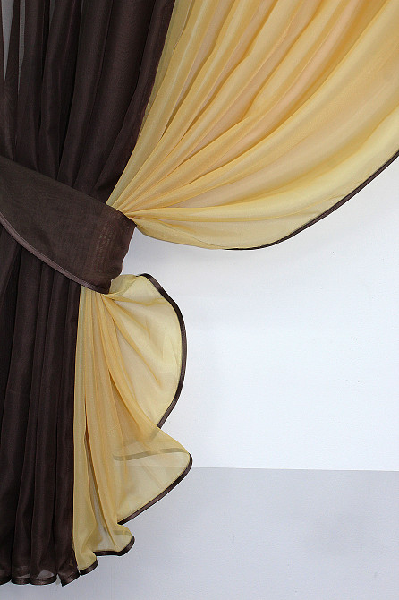 Кухонные шторки VR-Textil № 096к с подвязками венге с янтарным 400х170 см (50-674) Киев - изображение 3