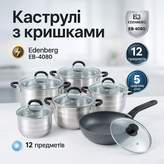 Набор кастрюль для плит, Набор больших кастрюль, Кастрюля из нержавеющей стали, Кастрюли из нержавейки AN-51 Львов