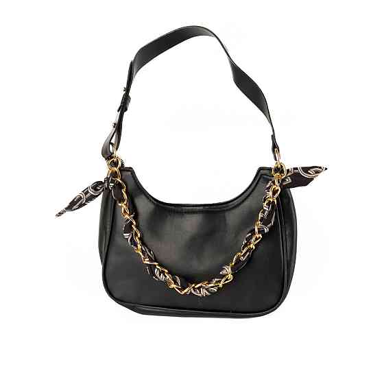 Сумка женская из искусственной кожи, сумочка с ручкой-цепочкой и ленточкой, Черный Каменец-Подольский