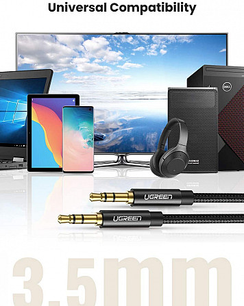 Аудіо кабель AUX 3.5 mm (miniJack) Ugreen AV112 (Чорний, 1м) Николаев - изображение 9