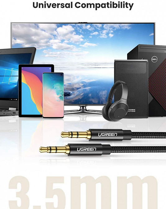 Аудіо кабель AUX 3.5 mm (miniJack) Ugreen AV112 (Чорний, 1м) Николаев - изображение 9