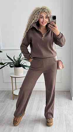 Жіночий стильний і теплий в'язаний костюм осінь-зима на трикотажній основі. Шоколад, 52/54 Одеса