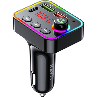 FM модулятор Havit HV-FM819BT USB-A+USB-C PD24W RGB Black (HV-FM819BT) Вінниця - фото 3