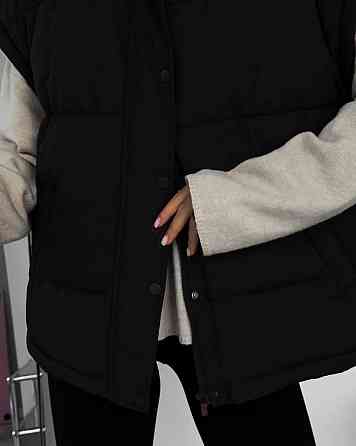 Женская теплая жилетка с поясом плащевка эми на синтепоне Черный, 44/46 Одесса