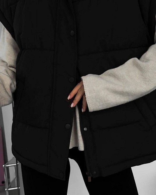 Женская теплая жилетка с поясом плащевка эми на синтепоне Черный, 44/46 Одесса - изображение 2