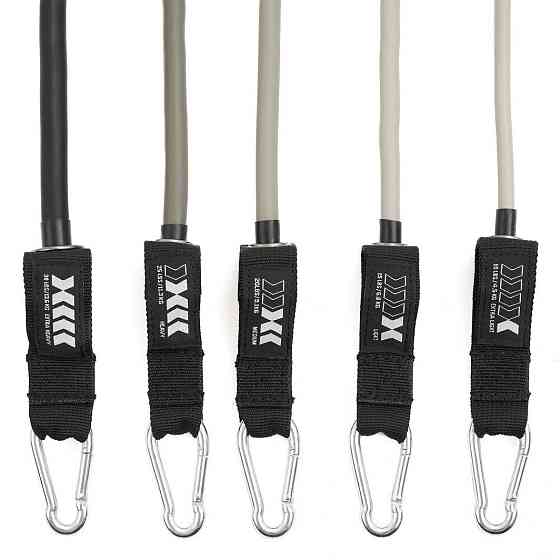 Набор лент-эспандеров для упражнений ZIPRO + аксессуары 11 элементов серо-черный Киев