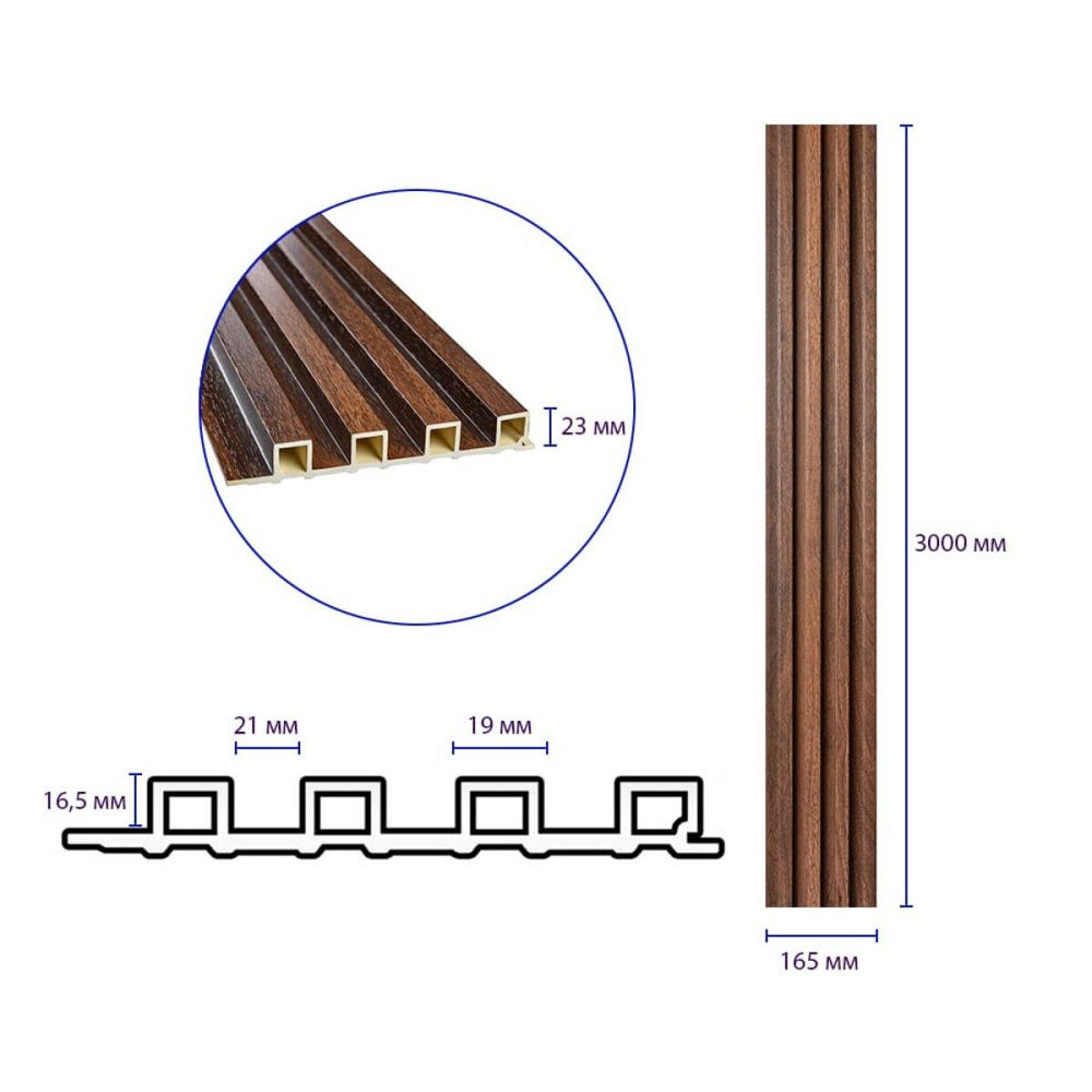 Рейка декоративная WPC стеновая 3000х165х23мм Каштан SW-00001536 Киев - изображение 9