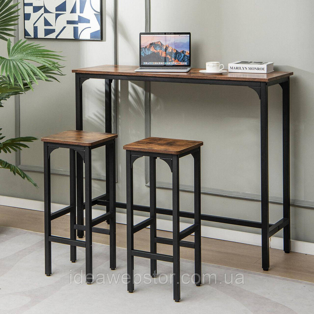 Комплект барных стульев Costway Urban Loft 2 шт коричневые с металлическим каркасом и подставкой для ног для кухни барной стойки Киев - изображение 2
