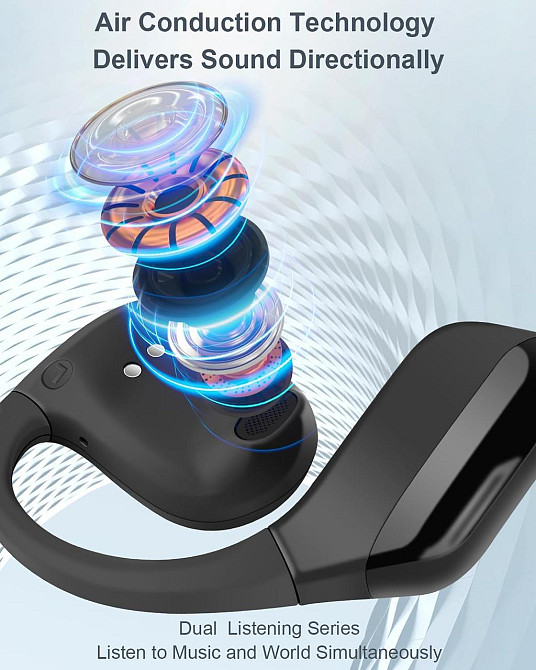 Навушники безпровідні відкритого типу водонепроникні Open Ear Bluetooth 5.3 IPX5 бездротові для бігу, спорту, фітнесу ENC мікрофон Київ - фото 7