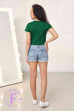 Облягаюча вкорочена футболка "Kim" оптом | Розпродаж моделі Зелений, 46-48 Київ