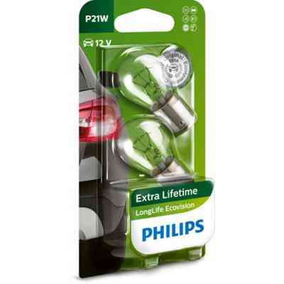 Автолампа Philips P21W LongLife EcoVision, 2шт/бл. (12498LLECOB2) Винница