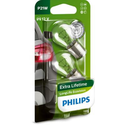 Автолампа Philips P21W LongLife EcoVision, 2шт/бл. (12498LLECOB2) Винница - изображение 1