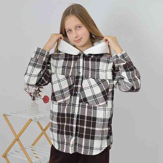 Дитяча тепла сорочка в коричневу карту з капюшоном, для хлопчика, для дівчинки 152 Кам'янець-Подільський