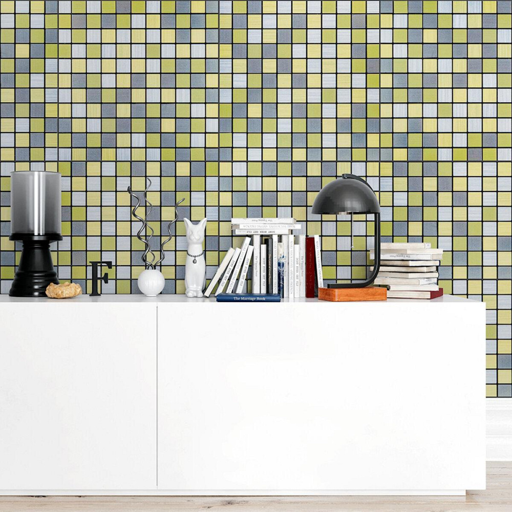 Самоклеющаяся алюминиевая плитка 300х300х3мм Серебряная с золотом шахматы SW-00001827 Днепр - изображение 7